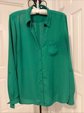 The Limited Green Portofino Style Blouse Size Large Button Front Career Top